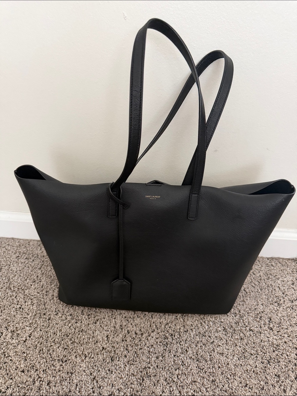 Saint Laurent Black Leather Tote with Slim Shoulder Straps